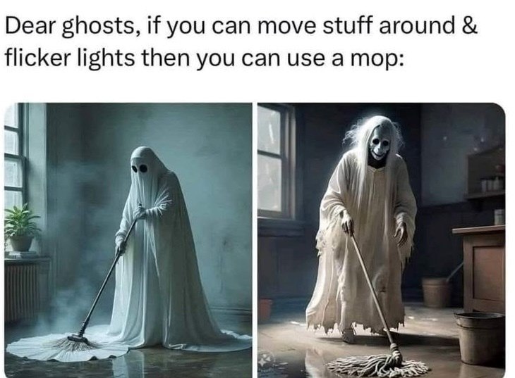 Dear ghosts, if you can move stuff around & flicker lights then you can use a mop: