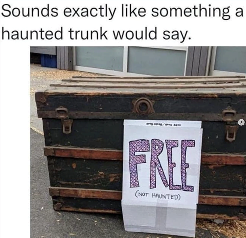 Sounds exactly like something a haunted trunk would say. FREE (NOT HAUNTED) >