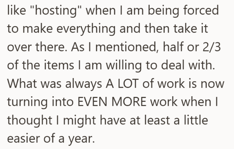 like "hosting" when I am being forced to make everything and then take it over there. As I mentioned, half or 2/3 of the items I am willing to deal with. What was always A LOT of work is now turning into EVEN MORE work when I thought I might have at least a little easier of a year.