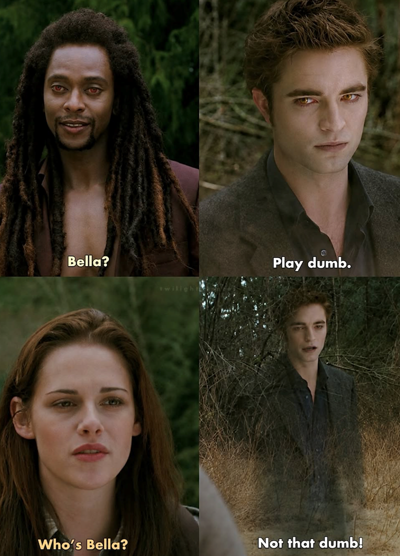 Bella? twilight Play dumb. Who's Bella? Not that dumb!