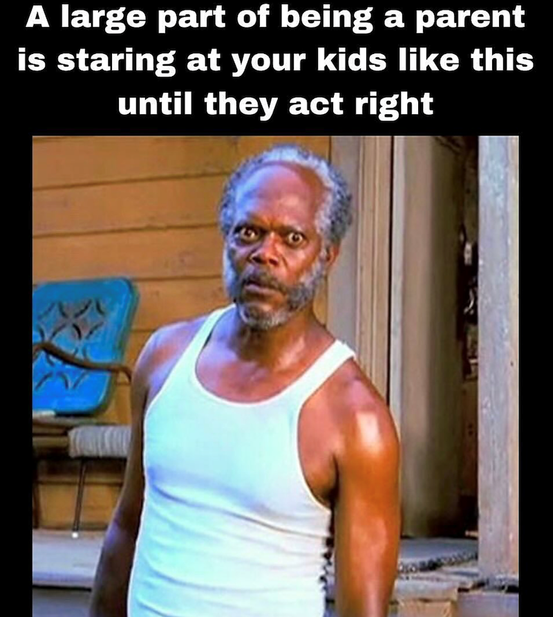 A large part of being a parent is staring at your kids like this until they act right