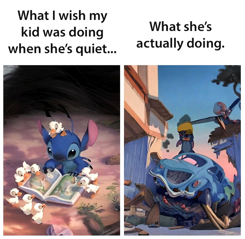 What I wish my kid was doing when she's quiet... What she's actually doing. rich Crunch