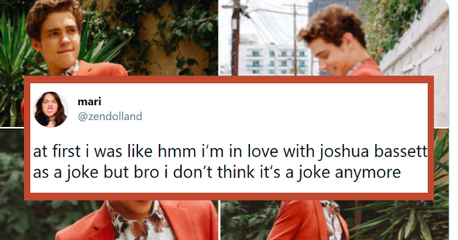 Thirsty tweets about Joshua Bassett | thumbnail text - mari ... @zendolland at first i was like hmm i'm in love with joshua bassett as a joke but bro i don't think it's a joke anymore 10:30 PM · May 14, 2021 · Twitter for iPhone