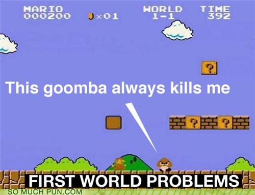 double meaning,first world,First World Problems,hashtag,literalism,mario,Super Mario bros,White Whine,world one