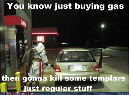 car,cosplay,costume,gas,gas station,templar