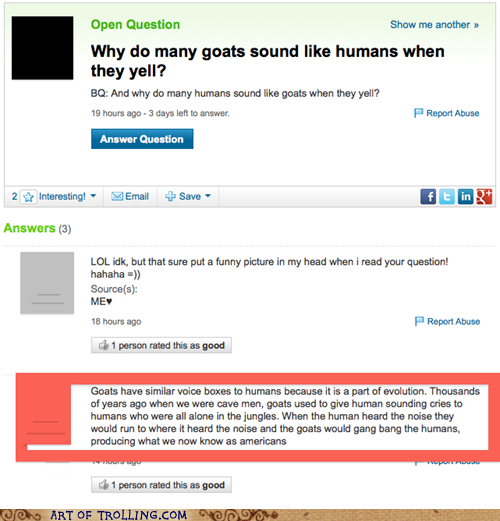 evolution,yahoo answers,goats