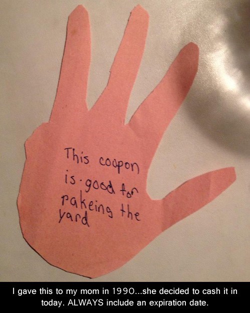 yardwork,coupons,raking the yard,parenting,chores,funny