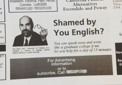 ESL language instruction english newspaper ads monday thru friday g rated
