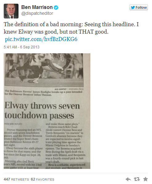the columbus dispatch nfl Denver Broncos newspapers john elway newspaper headlines football headlines nfl kickoff baltimore ravens headline fail failbook