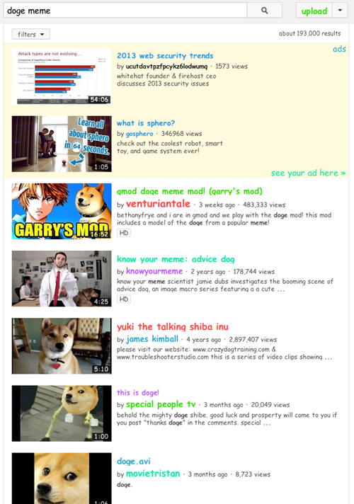 search the internets youtube doge
