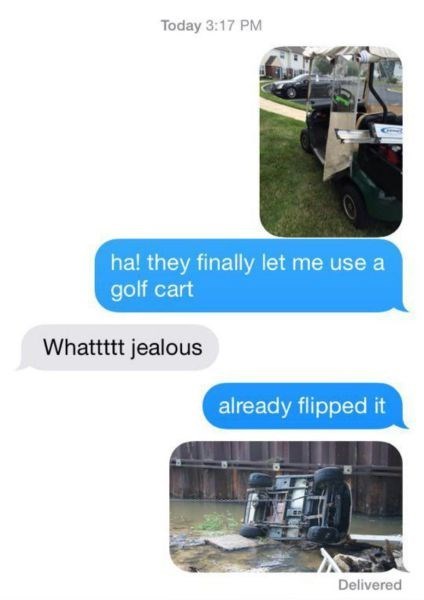golf cart,cars,crash,texting,g  rated,failbook