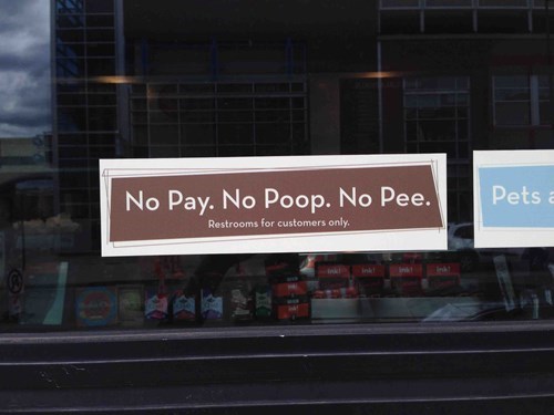 bathroom,customers,monday thru friday,sign,g rated