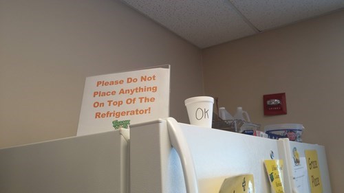 monday thru friday,sign,break room