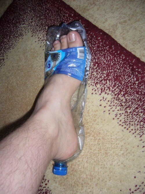 poorly dressed sandals bottled water