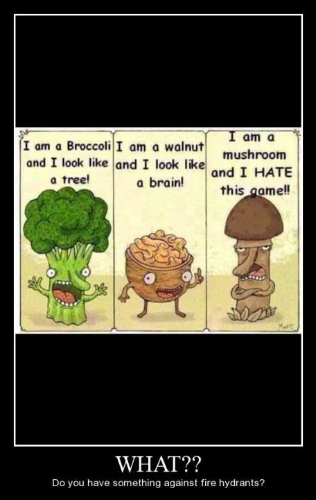 broccoli,mushroom,walnut,funny