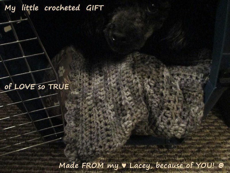 My little crocheted GIFT of LOVE SO TRUE Made FROM my Lacey, because of YOU!