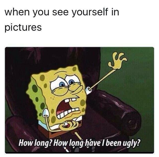 spongebob memes about seeing how ugly you look like in pictures