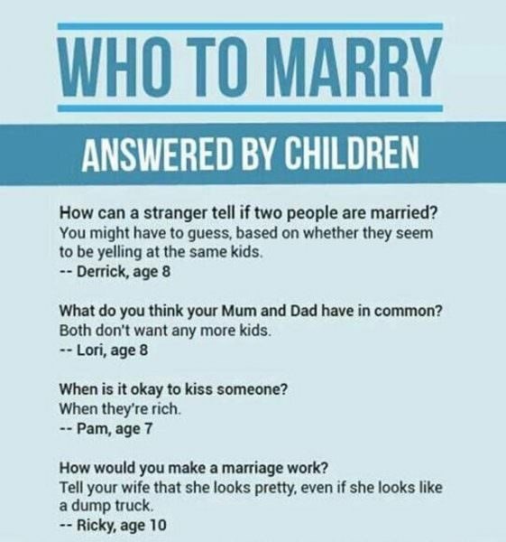 Sign that asks kids random questions about marriage and relationships