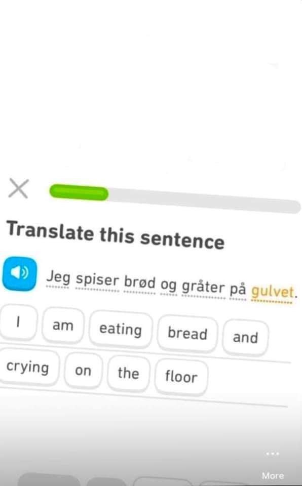 Font - Translate this sentence O Jeg spiser brød og gråter på gulvet. .... D am eating bread and crying on the floor More