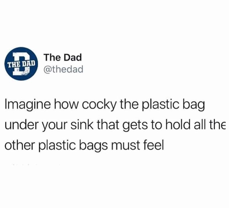 Font - The Dad THE DAD @thedad Imagine how cocky the plastic bag under your sink that gets to hold all the other plastic bags must feel