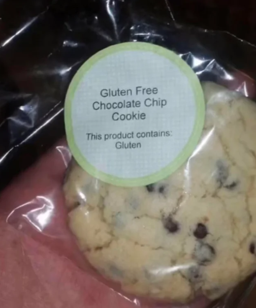 Alimento: galleta con chispas de chocolate sin gluten Este producto contiene: Gluten