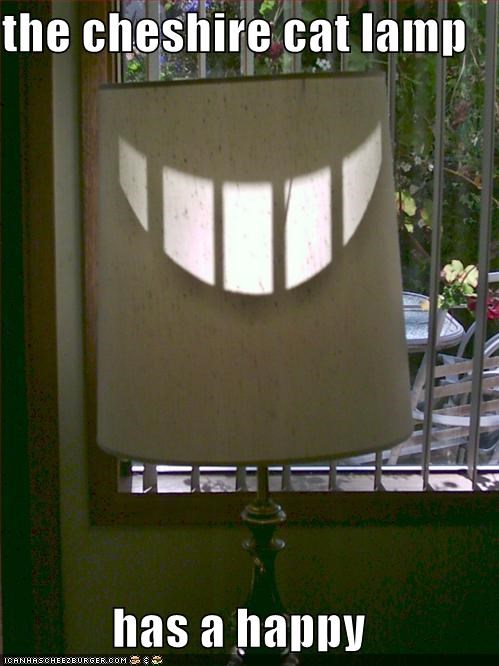 the cheshire cat lamp  has a happy