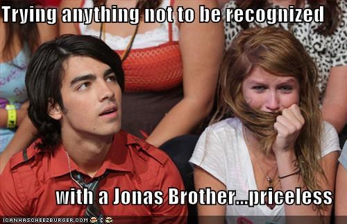 Trying anything not to be recognized  with a Jonas Brother...priceless
