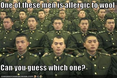 One of these men is allergic to wool  Can you guess which one?