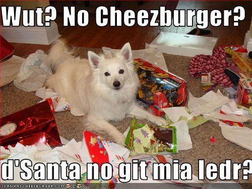 Wut? No Cheezburger?  d'Santa no git mia ledr?