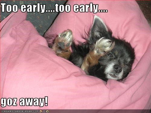 Too early....too early....  goz away!