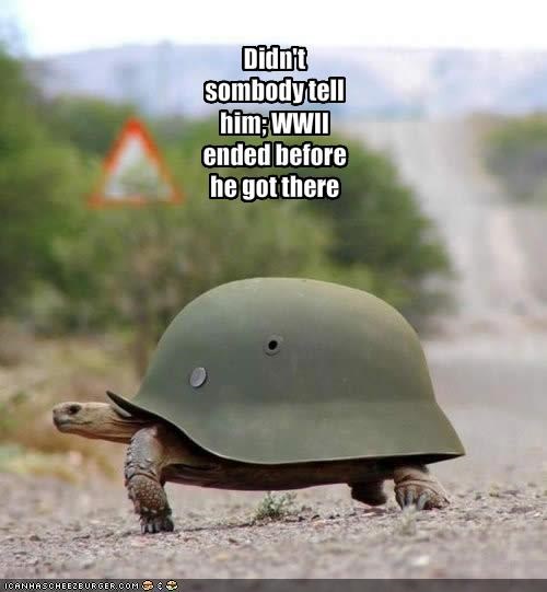 Didn't sombody tell him; WWII ended before he got there
