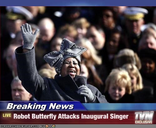 Breaking News - Robot Butterfly Attacks Inaugural Singer