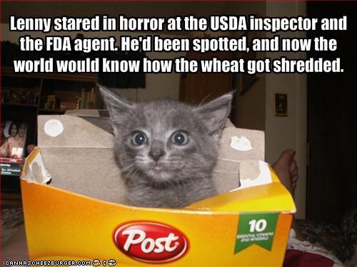Lenny stared in horror at the USDA inspector and the FDA agent. He'd been spotted, and now the world would know how the wheat got shredded.
