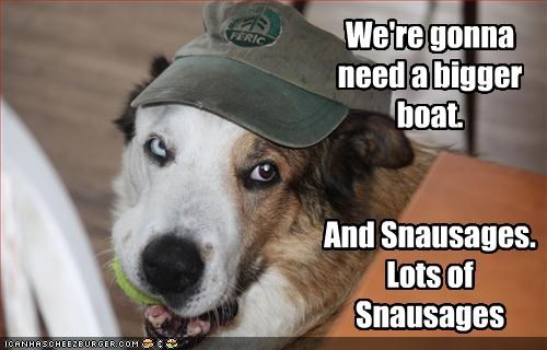 We're gonna need a bigger boat.


And Snausages.  Lots of Snausages