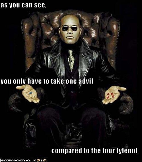 as you can see,  you only have to take one advil compared to the four tylenol