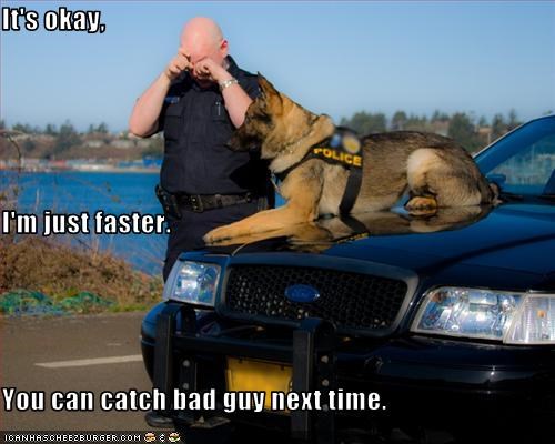 It's okay, I'm just faster. You can catch bad guy next time.