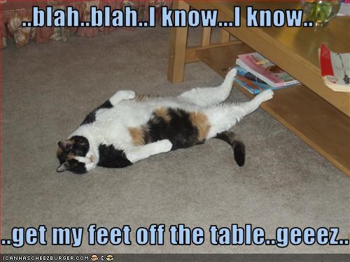 ..blah..blah..I know...I know..  ..get my feet off the table..geeez..