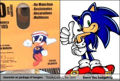 character on package of hangers Totally Looks Like Sonic the hedgehog