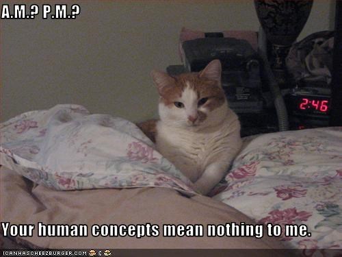 A.M.? P.M.?  Your human concepts mean nothing to me.