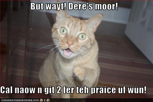 But wayt! Dere's moor!  Cal naow n git 2 fer teh praice uf wun!