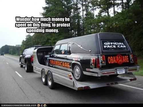 Wonder how much money he spent on this thing, to protest spending money.
