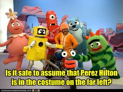 Is it safe to assume that Perez Hilton is in the costume on the far left?