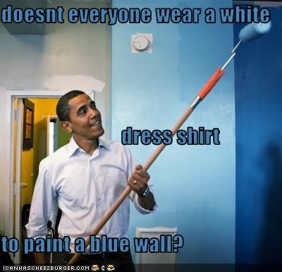 doesnt everyone wear a white                              dress shirt  to paint a blue wall?