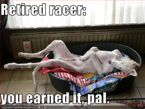 Retired racer:  you earned it, pal.
