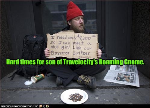 Hard times for son of Travelocity's Roaming Gnome.