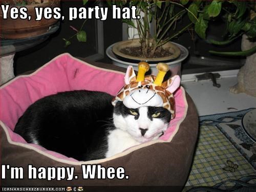 Yes, yes, party hat.  I'm happy. Whee.