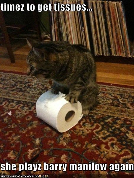 timez to get tissues...  she playz barry manilow again