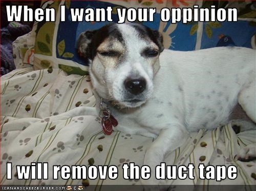 When I want your oppinion  I will remove the duct tape
