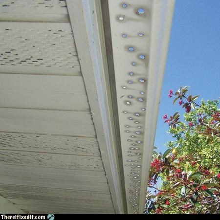 The down spout can't handle the heavy rain then let's help it...
