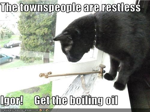 The townspeople are restless  Igor!     Get the boiling oil